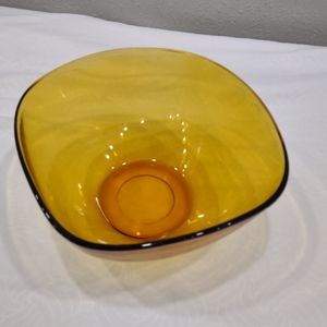 Vintage Vereco, France, Square Amber Glass Salad Serving Bowl 8 3/8” x 8 3/8
